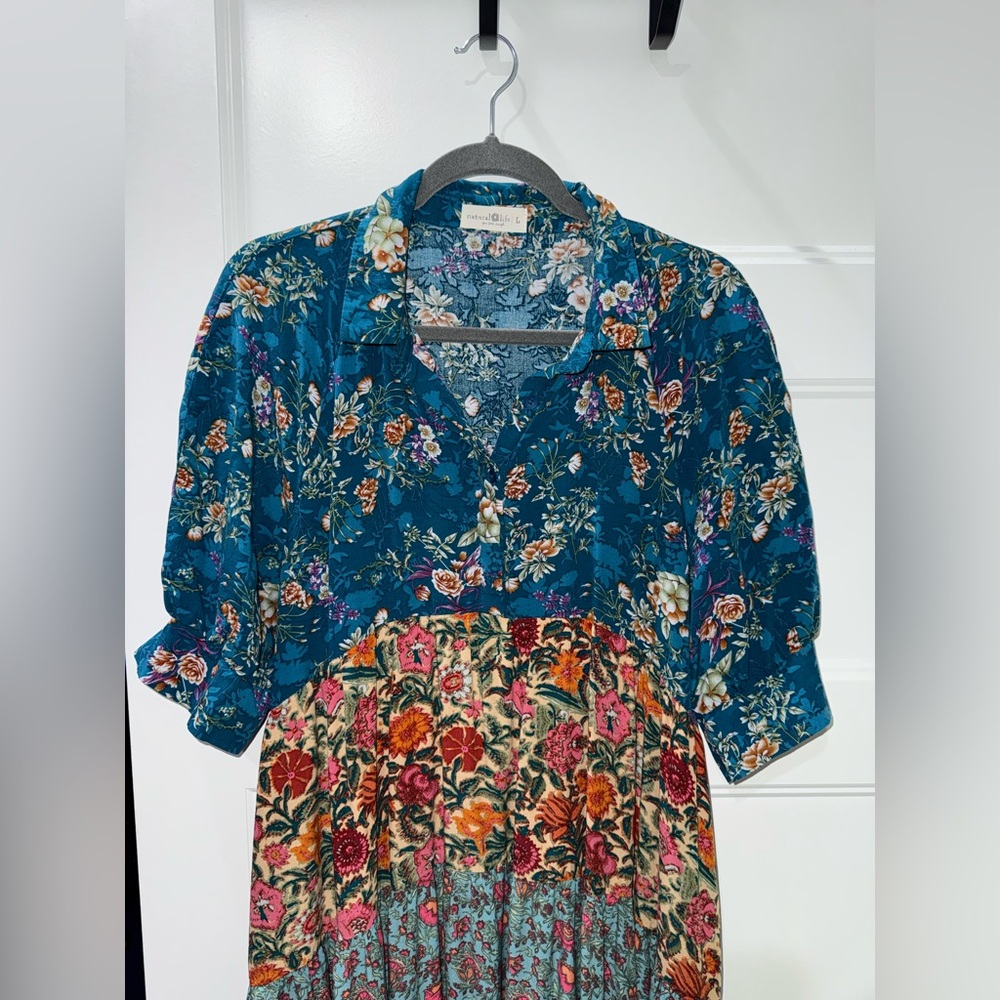 Natural Life Teal Floral Dress - Picture 2 of 6